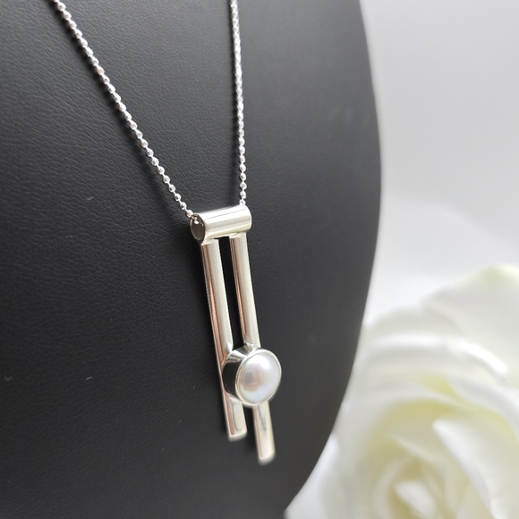 ❤️ EDGY PEARL STERLIBG SILVER NECKLACE - Picture 7 of 8